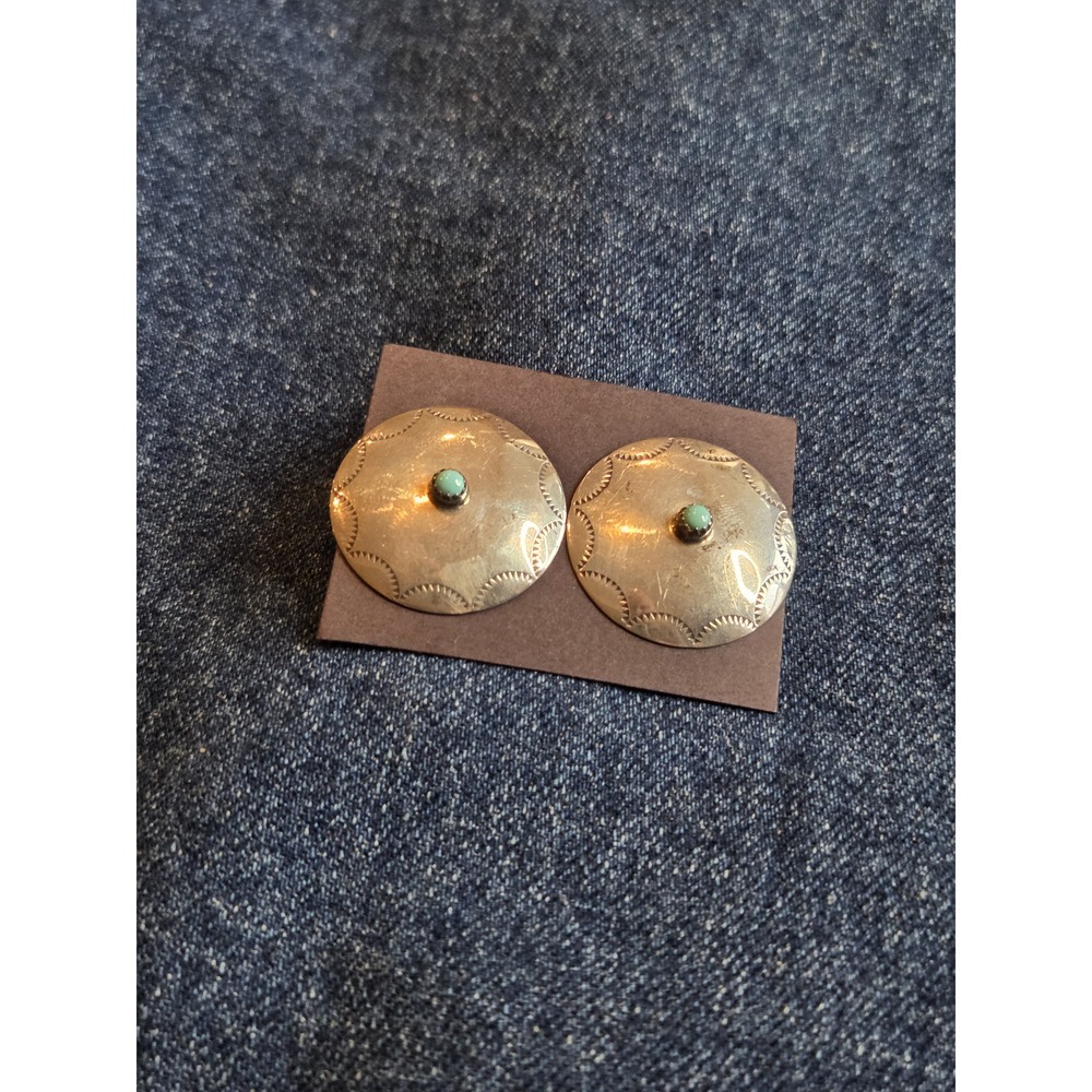 Vintage Sterling Silver Navajo Turquoise Concho Earrings Acid Tested